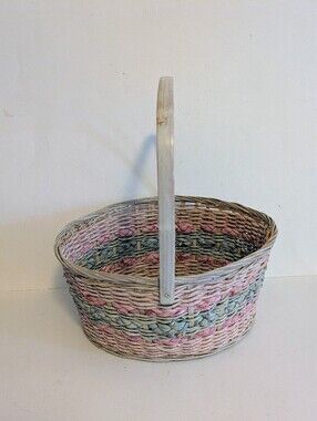 Basket with Handle Woven Pink Blue Beige